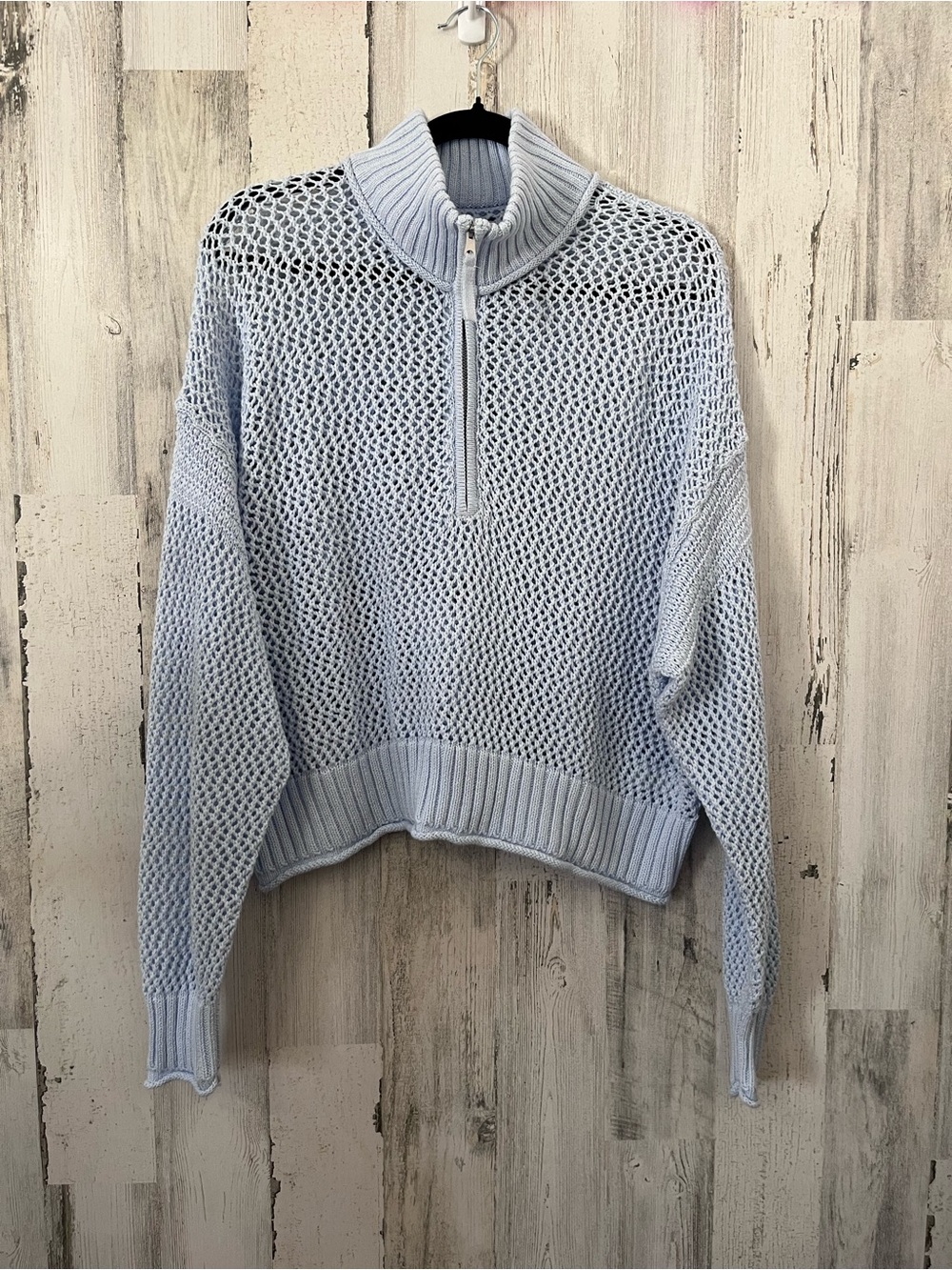 aerie Cropped Light Blue Half-Zip Knit Sweater small Nwt - Picture 2 of 8
